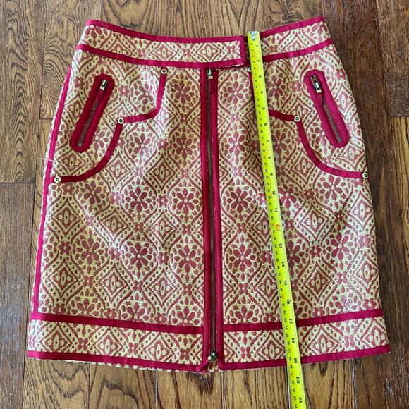 Vintage Etcetera Burnout Skirt 4 Carpet Tapestry Textured Y2K Zipper Red Gold - Picture 5 of 10